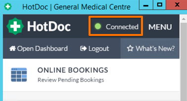 HotDoc Sidebar showing the green Connected icon
